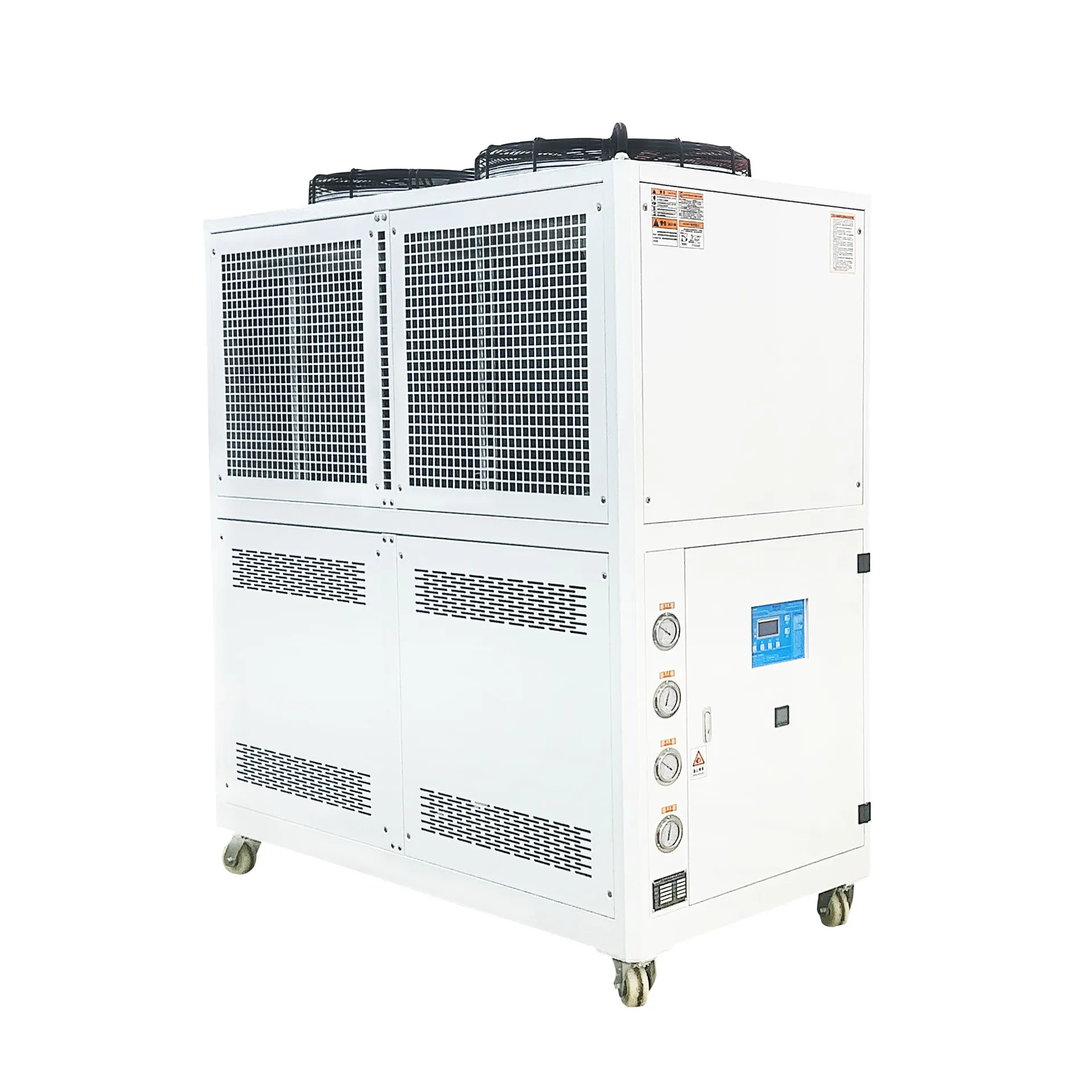 Upright industrial air cooler with dual air outlets