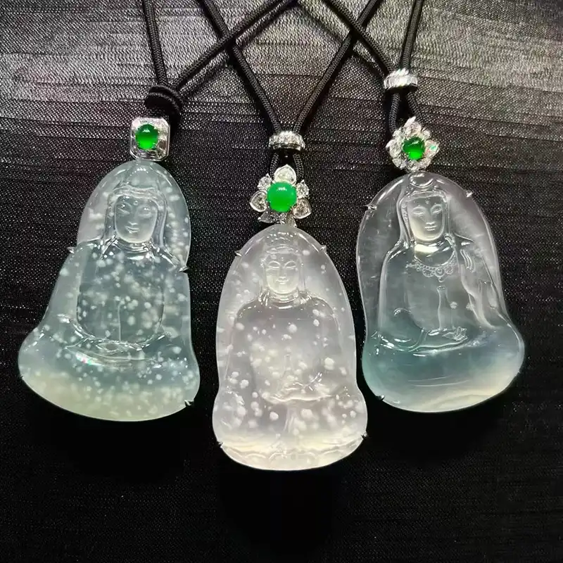 Purple Pixiu & Green Gourd Carved Pendants