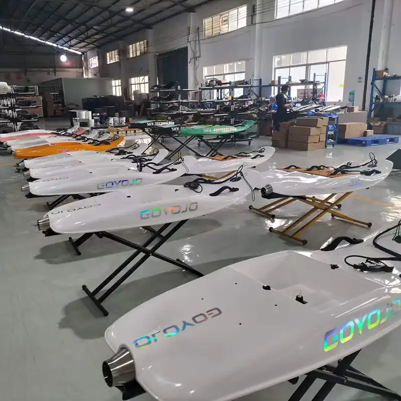White motorized surfboards in factory