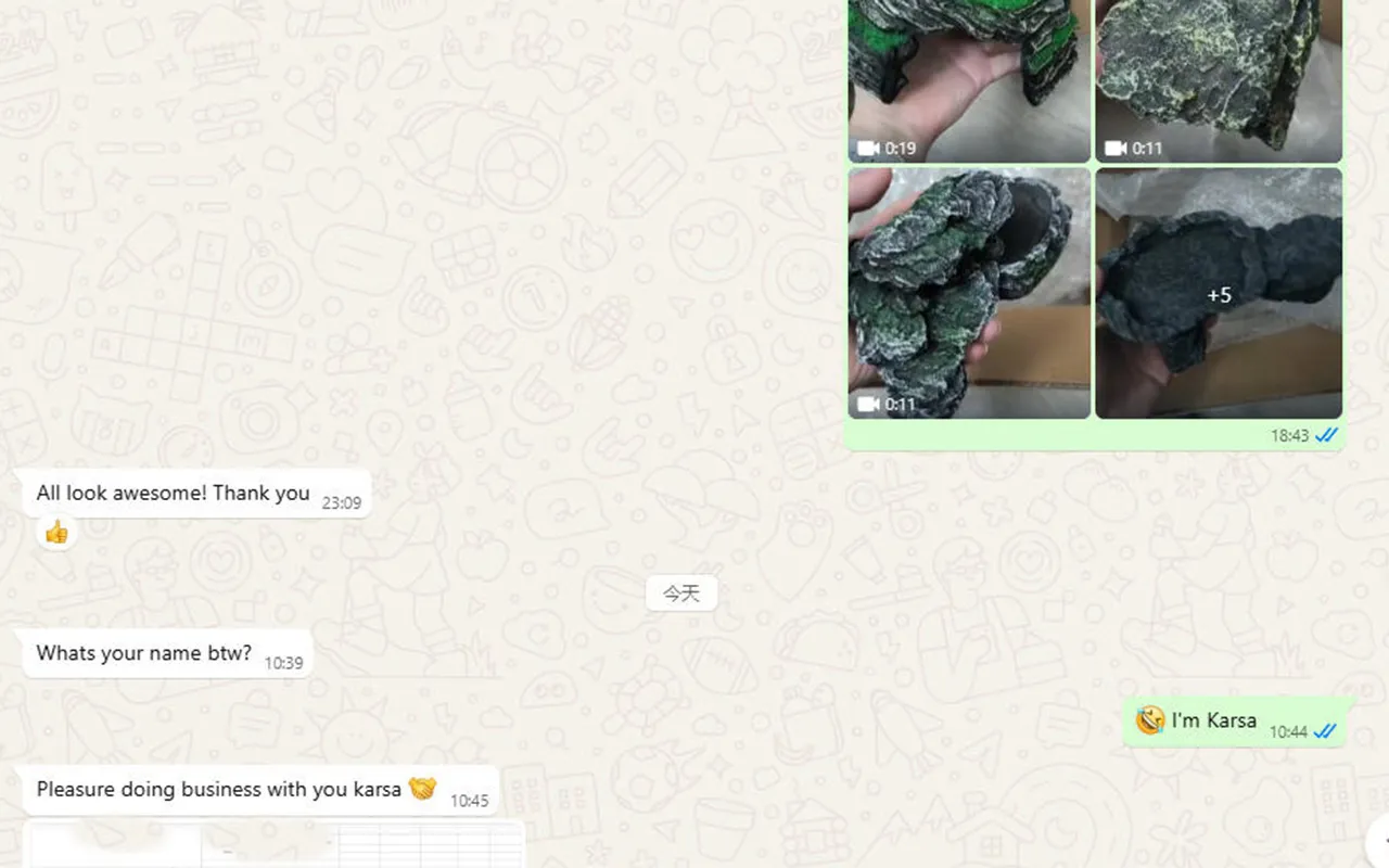Client review - decorative stone product selection on WhatsApp