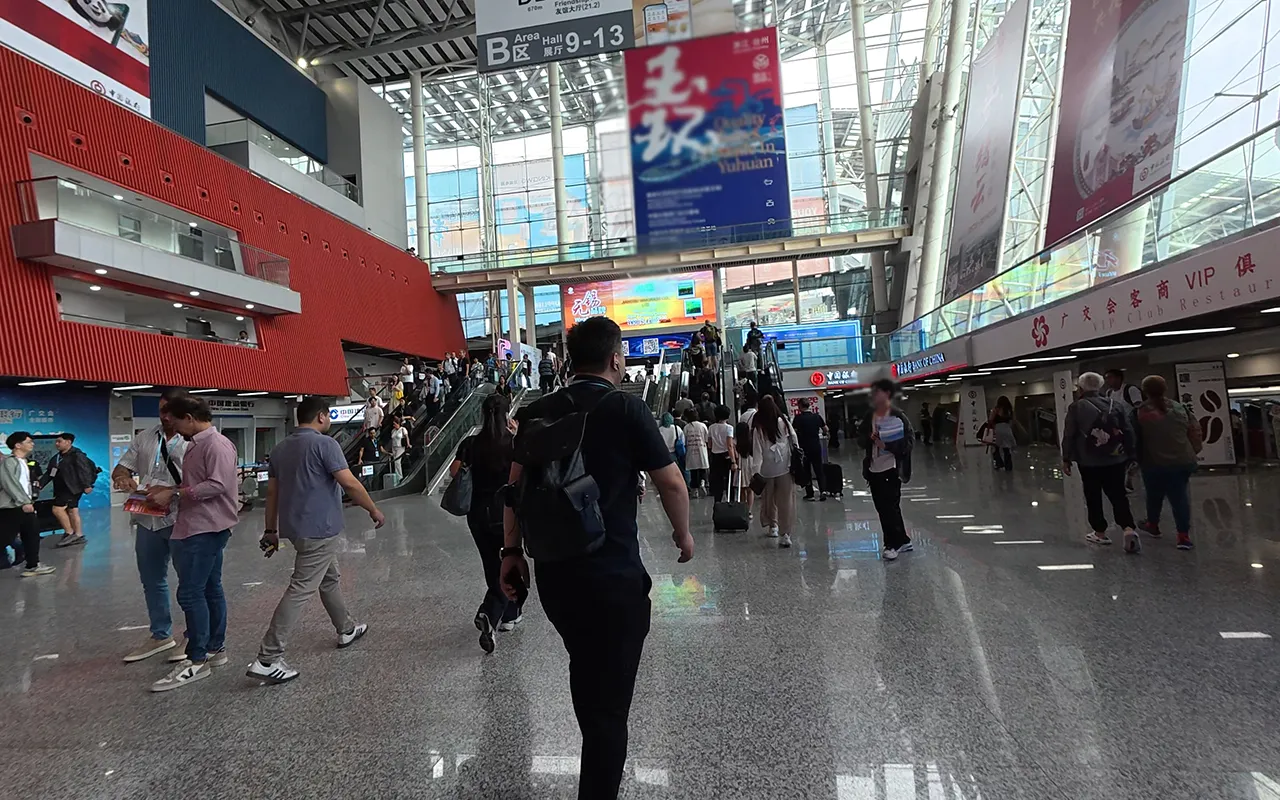 Product showcase booth at the 139th Canton Fair — smart home devices and tech products on display