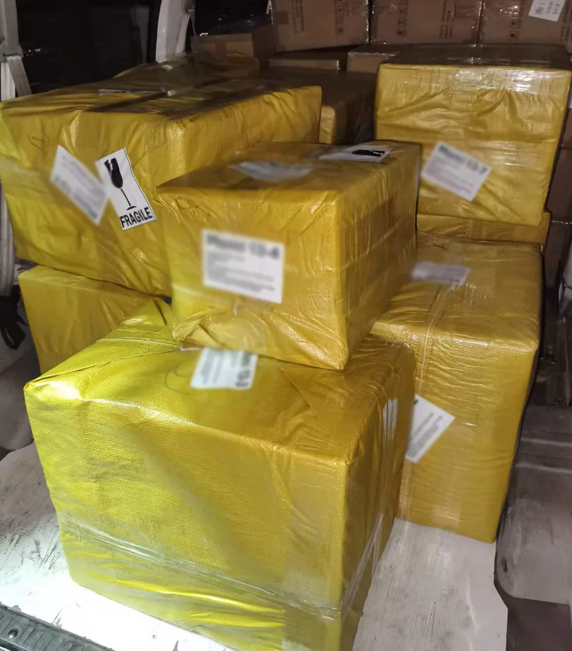 Goods sorted with shipping labels attached, ready for dispatch